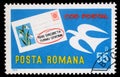 Stamp printed in Romania shows Postcard and pigeon, Introduction Postcode System