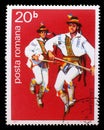 Stamp printed by Romania, shows Romanian male folk dancer