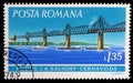 Stamp printed in Romania shows Saligny Bridge, Cernavoda