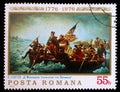 Stamp printed in the Romania shows Washington Crossing the Delaware