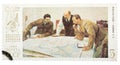 Stamp printed in Russia shows Lenin planning strategy with two generals. 70th anniversary of the Russian revolution