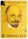 Stamp printed in Russia shows portrait of Vladimir Ilyich Lenin, circa 1987