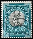 Stamp printed in South Africa shows Springbok - antelope