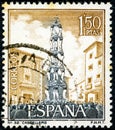 Stamp printed in Spain shows castellers or human castles in Barcelona Royalty Free Stock Photo