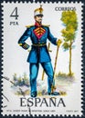 Stamp printed in Spain shows Drum Major infantry 1861