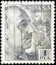 Stamp printed in Spain shows Francisco Franco Royalty Free Stock Photo