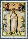 A stamp printed in Spain shows Inmaculada Concepcion by Juan de Juanes