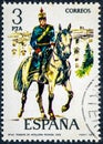 stamp printed in Spain shows lieutenant of rolled artillery 1912