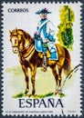 Stamp printed in Spain shows regiment of montesa 1788