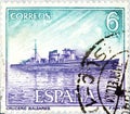 Stamp printed in the Spain shows Series dedicated in Tribute to the Spanish Navy - Crucero Baleares