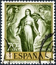 Stamp printed by Spain, shows The Virgin of the lanterns by Romero de Torres