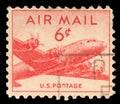 Stamp printed in United states USA, shows military transport aircraft Douglas C-54 DC-4 Skymaster