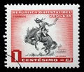 Stamp printed in Uruguay shows taming a horse Royalty Free Stock Photo