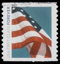 Stamp printed in USA, Flag, `USA first -class forever` Royalty Free Stock Photo