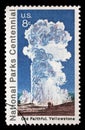 Stamp printed by the USA shows eruption of Old Faithful geyser at Yellowstone National Park