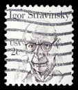 Stamp printed in the USA shows image of composer Igor Stravinsky