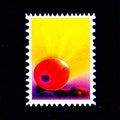 A stamp printed in USA shows image of a fruit, circa 2001 generative AI