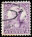 Stamp printed in USA shows an image of senator Daniel Webster