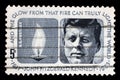 Stamp printed in USA shows President John Fitzgerald Kennedy