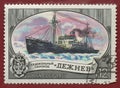 A stamp printed by USSR, shows the famous Russian icebreaker Dezhnev, series Russian ice-breakers, circa 1977