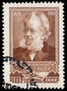 Stamp printed in USSR, shows portrait of the Henrik Ibsen