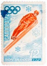 Stamp printed in the USSR shows ski jumper, series honoring Olympics in Sapporo, Japan