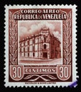 Stamp printed in Venezuela shows Main Post Office Caracas