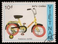 Stamp printed by Vietnam shows bicycle Rabasa Derbi Royalty Free Stock Photo