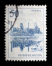 Stamp printed in Yugoslavia shows a Iron foundry, Zenica Royalty Free Stock Photo