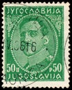 Stamp printed in Yugoslavia shows portrait king Alexander I