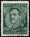 Stamp printed in Yugoslavia shows portrait king Alexander I