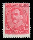 Stamp printed in Yugoslavia shows portrait king Alexander I