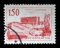 Stamp printed in Yugoslavia, shows Titograd Podgorica Hotel and Open-Air Theater in Cetinje