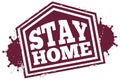 Stamp Promoting Stay Home with House and Coronavirus Shapes, Vector Illustration