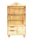 Stamp Retro Server. Empty cabinet with shelves and boxes. Light wooden color.