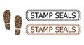 Stamp Seals Distress Badges with Notches and Boot Footprints Mosaic of Coffee Grain