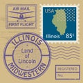 Stamp set with name of Illinois Royalty Free Stock Photo