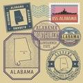 Stamp set with the name and map of Alabama