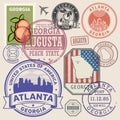 Stamp set with the name and map of Georgia state, United States Royalty Free Stock Photo