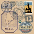 Stamp set with the name and map of Maine