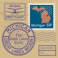 Stamp set with name of Michigan Royalty Free Stock Photo