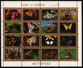 stamp set sheet printed in UMM-AL-QIWAIN (UAE) shows Different butterflies collection