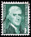 Stamp shows image portrait of Thomas Jefferson