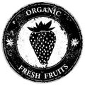 Stamp with the strawberry organic fresh fruit vector healthy food