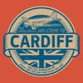 Stamp or tag with airplane text Welcome to Cardiff, United Kingdom