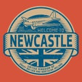 Stamp or tag with airplane text Welcome to Newcastle, United Kingdom