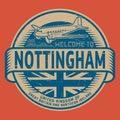 Stamp or tag with airplane text Welcome to Nottingham, United Kingdom