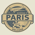 Stamp or tag with airplane and text Welcome to Paris, France Royalty Free Stock Photo