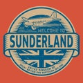 Stamp or tag with airplane text Welcome to Sunderland, United Kingdom