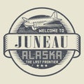 Stamp or tag with text Welcome to Juneau, Alaska